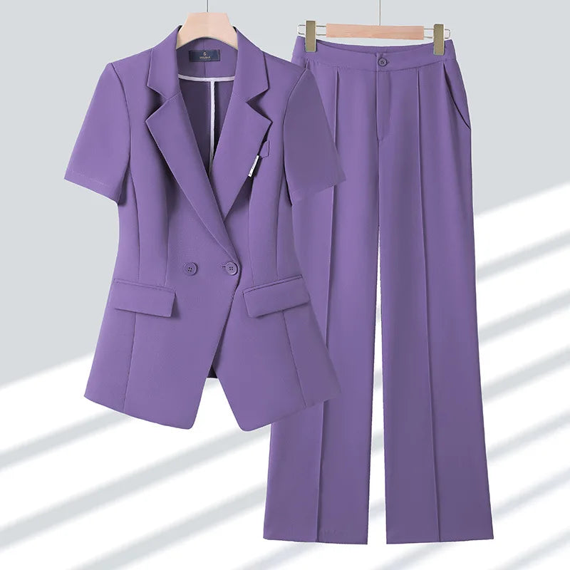 Purple Womens Two Piece Pantsuit Set For Office Work