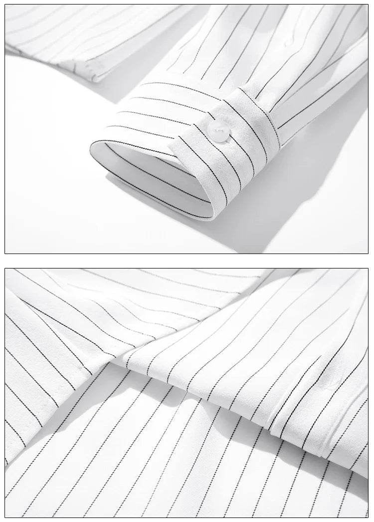 Striped Long Sleeve Women Shirt Button Up Blouse Lightweight Chiffon Tops Elegant Casual Office Wear