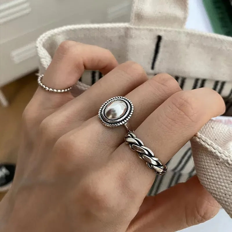 925 Sterling Silver Couples Rings Vintage Twist Design Geometric Thai Jewelry