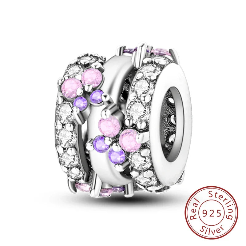 Fit Original 925 Sterling Silver Clip Charms with Zircon and Silicone Spacer Beads for Women DIY Bracelet Gift