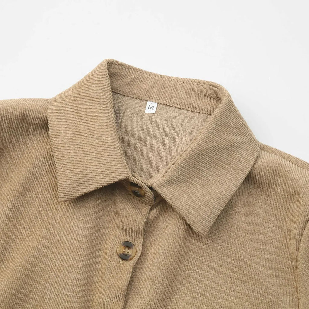 Corduroy Button Down Shirt Dress For Women Long Sleeves