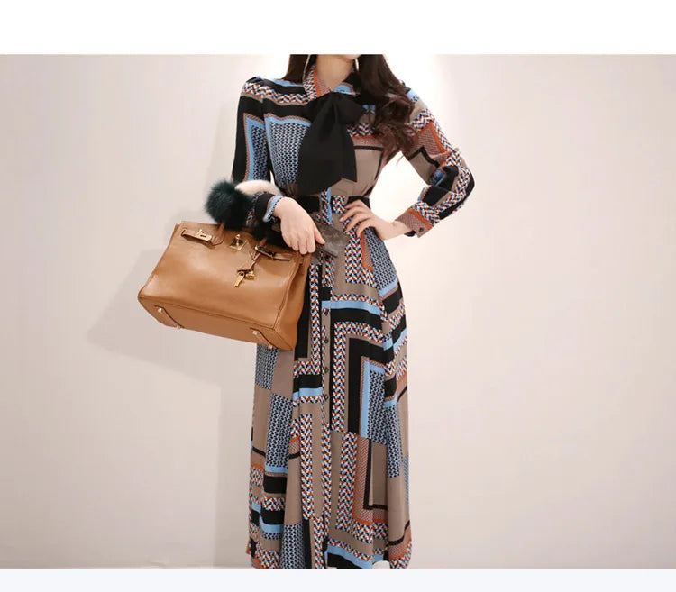 Vintage Print Long Shirt Dress For Women Ankle Length