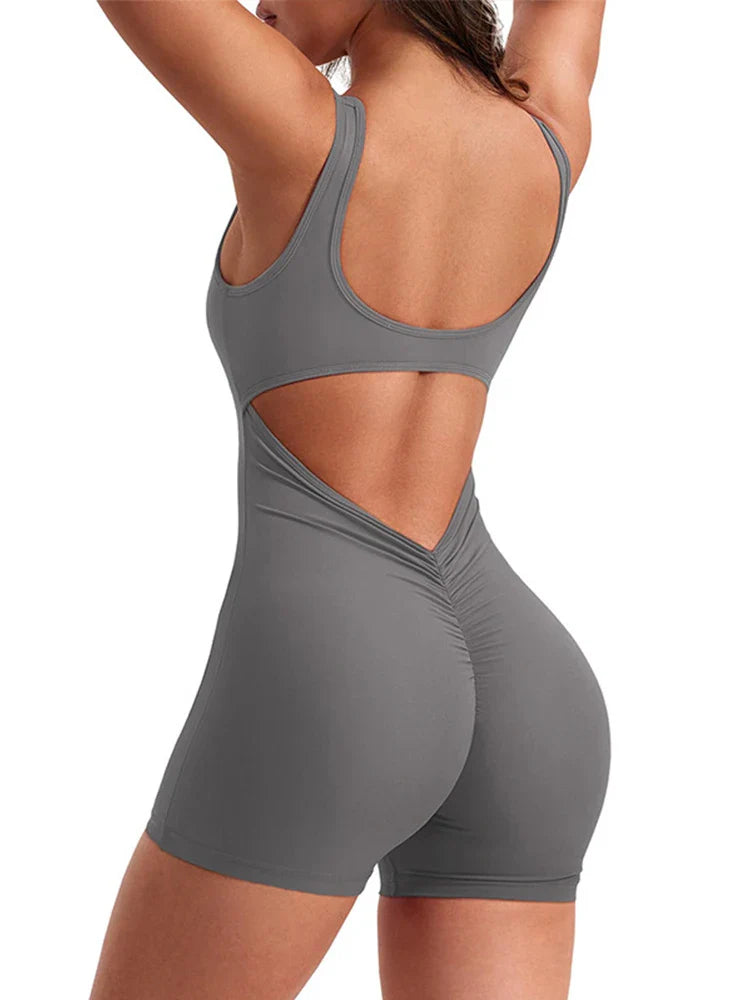 Slim Fit Backless One-Piece Yoga Jumpsuit with Hip Lifting Design and Adjustable Shoulder Straps