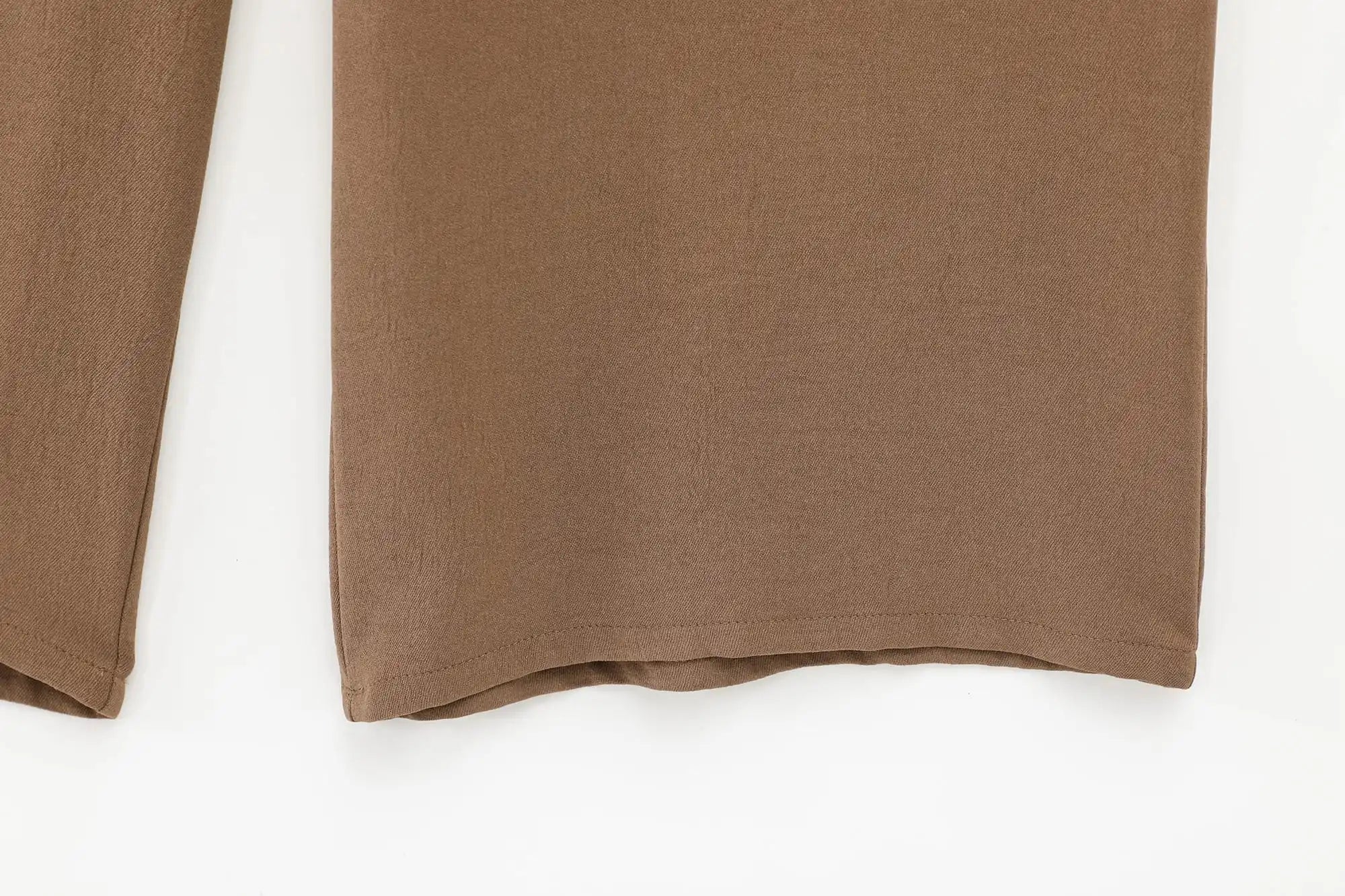 Women Casual Brown Lace-Up Waist Shirt and High Waist Wide Leg Pants Set for Spring Fashion