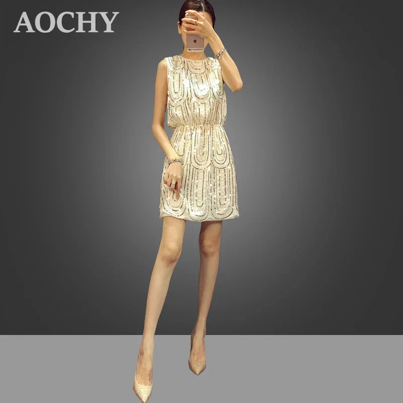 Sequin Mini Dress For Women Sleeveless Party Dress Casual