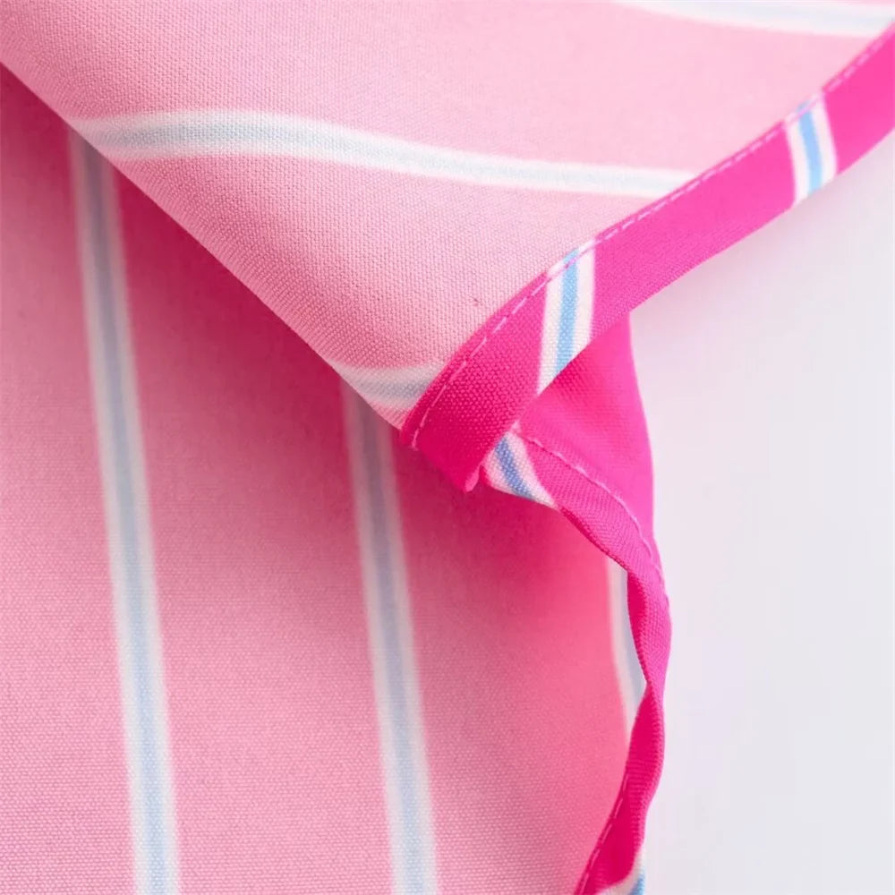 Women's Casual Loose Stripe Shirt with Versatile Patch Bag Decoration Stylish Simple Fashion Top for Everyday Wear