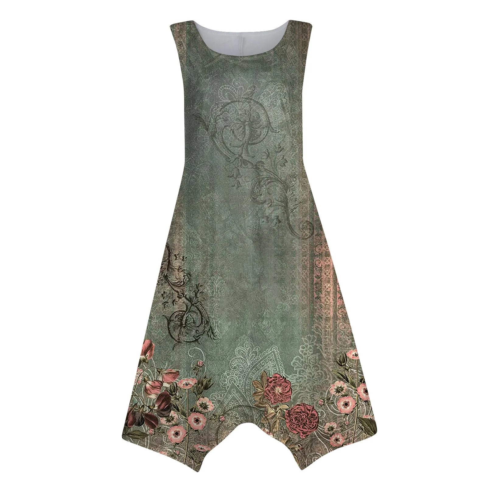 Y2K Style Sleeveless Midi Dress With Irregular Hem Design