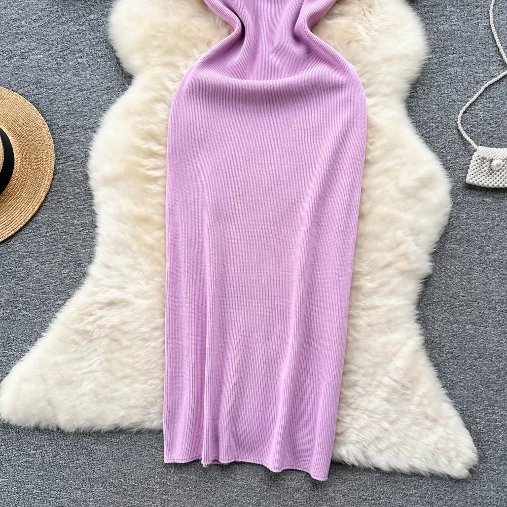 Sexy Summer Knit Dress Elastic Waist Bodycon Sundress