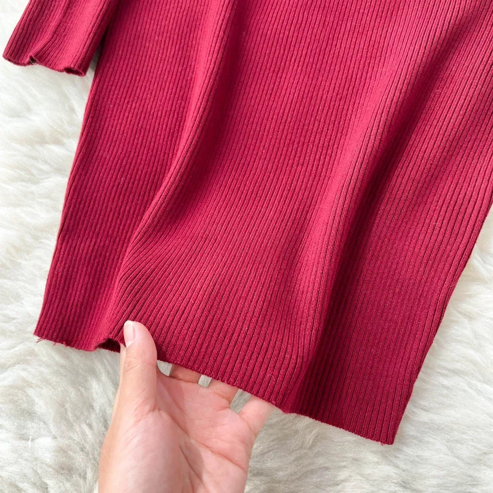 Knit Bodycon Dress For Women Long Sleeve Winter Sweater