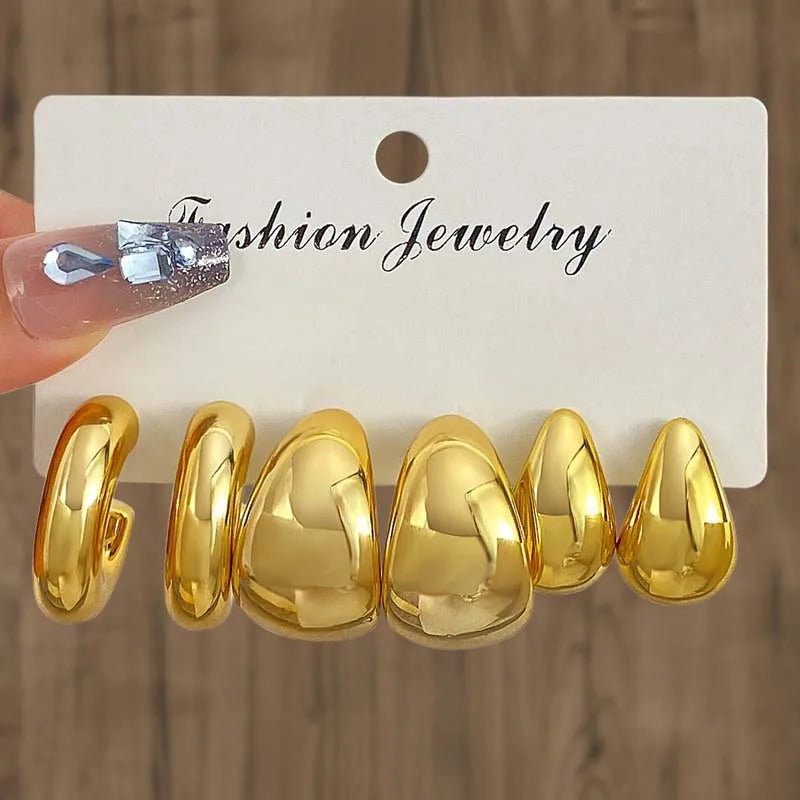 Trendy Gold Color Twisted C Shape Tear Drop Earrings Set for Women Fashion Jewelry