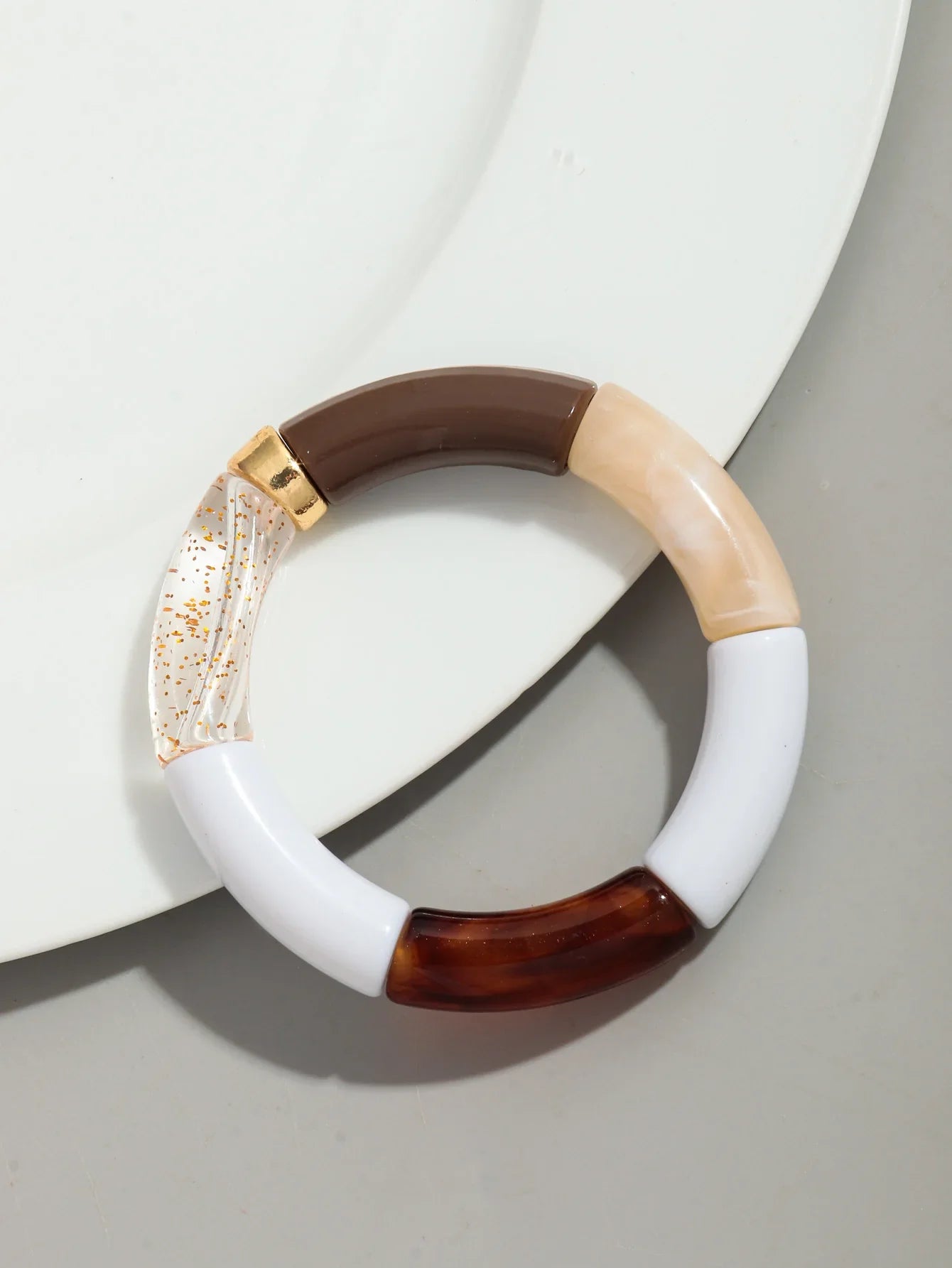 Boho Chunky Bamboo Stackable Bracelet for Women with Colorful Tube Beads and Elastic Design