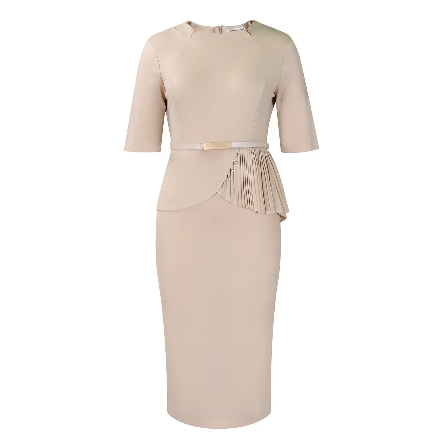 Women Square Neck Bodycon Midi Dress Belted For Work