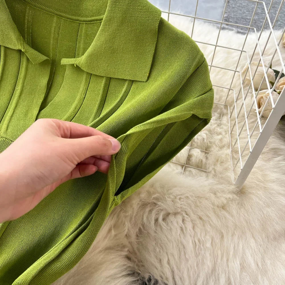 Solid Pleated Knitted Dress For Women Loose Fit Maxi