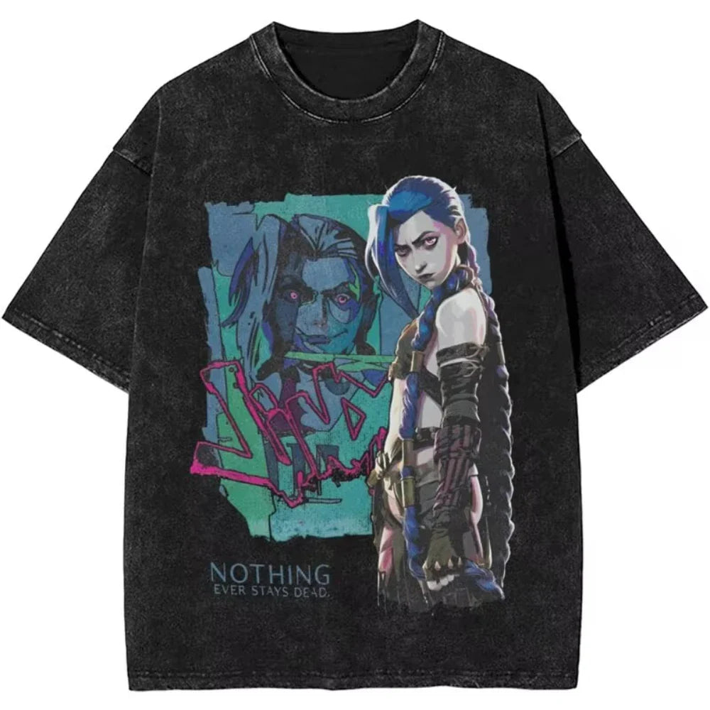 Anime Arcane Jinx Oversized Cotton T Shirt for Men and Women Summer Streetwear Tee Fans Gift