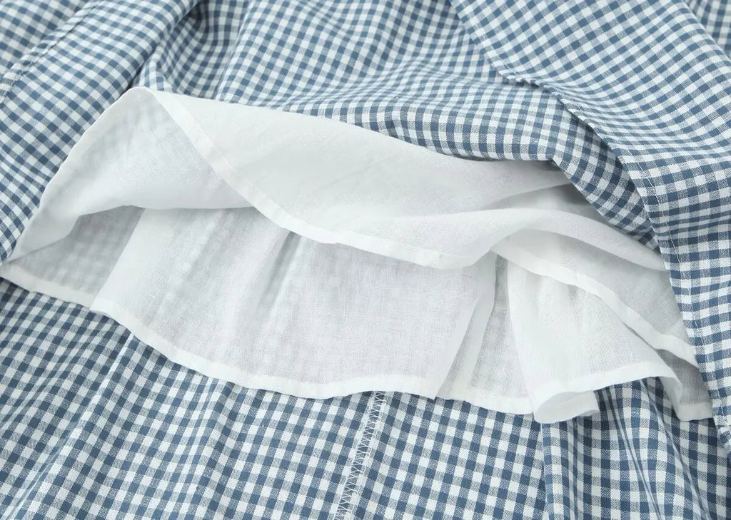 Waist Slimming Suspender Dress With Plaid Skirt Summer