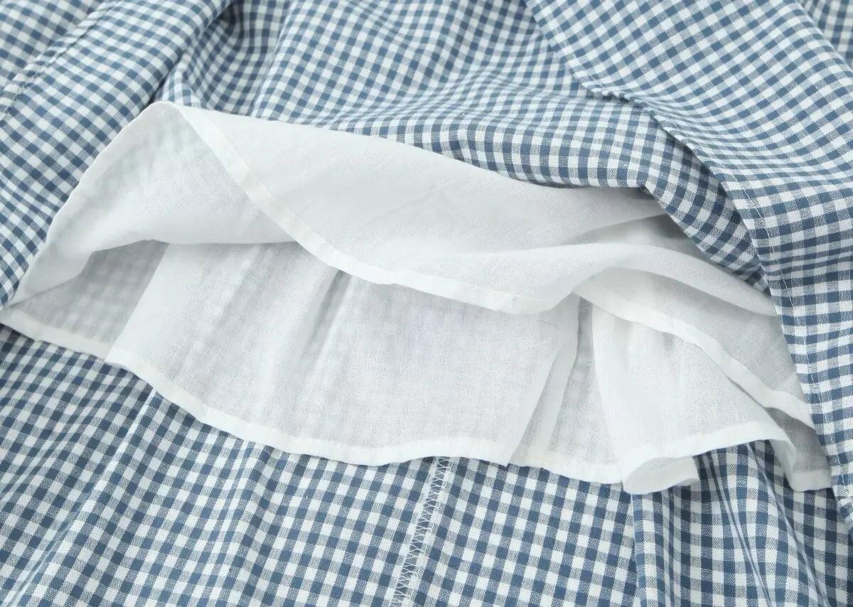 Waist Slimming Suspender Dress With Plaid Skirt Summer