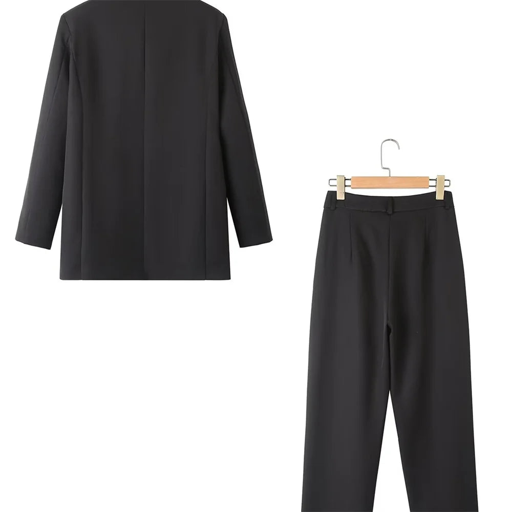 Spring Summer Women's Casual Loose Solid Color Suit Set with Pants and Top