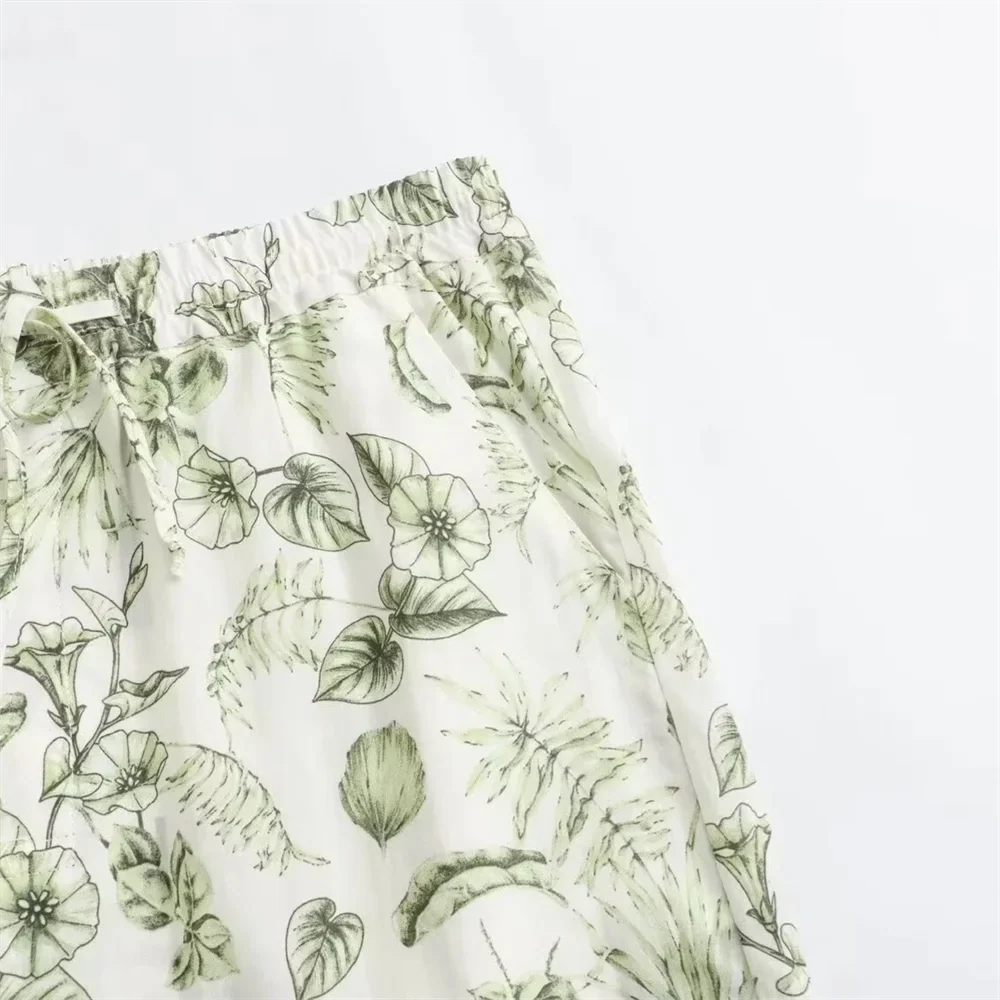 Casual Loose Printed Shirt and Wide Leg Pants Set for Women