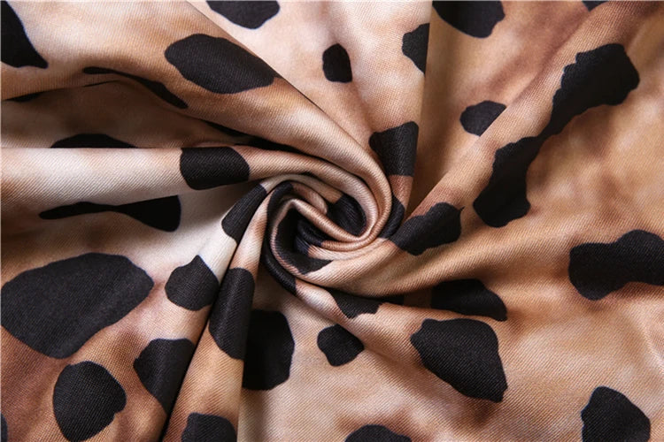 Leopard Print Women's Full Sleeve Zip Jumpsuit Skinny Stretch Fitness Workout Streetwear Overalls