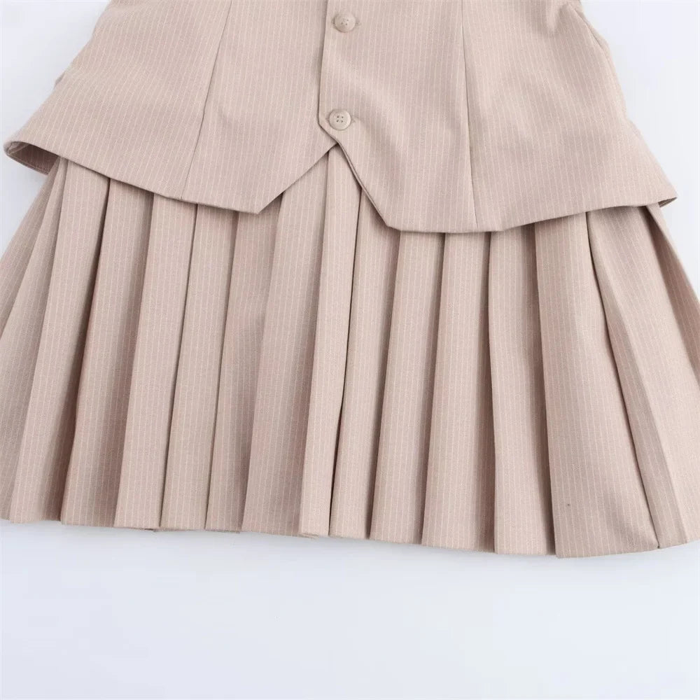 Striped Strapless Mini Dress With Folded Hem And Button