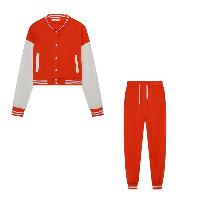 Women's Stitching Baseball Jacket Two-Piece Sports Suit