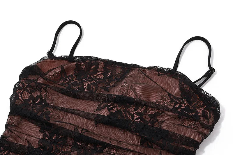 Lace Side Square Neck Dress for Elegant Evening Party