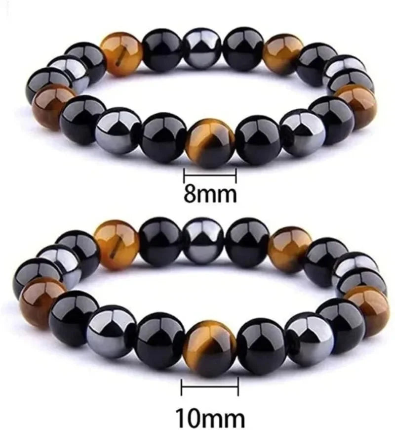 Magnetic Hematite Tiger Eye Obsidian Bracelet for Men and Women with Triple Protection and Health Benefits