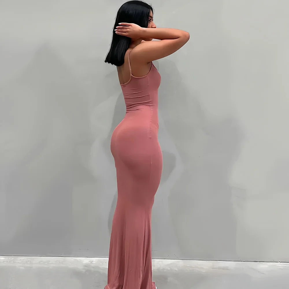 Backless Bodycon Maxi Dress With Spaghetti Straps Elegant