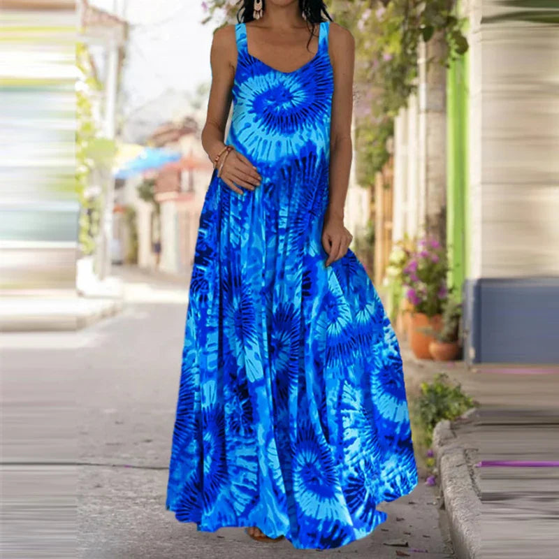 Flame Print Sleeveless Dress For Summer Casual Wear