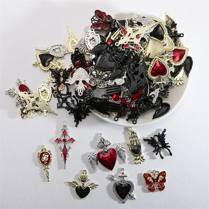 10 Piece Gothic Charms Set with Cross, Heart, and Skull Pendants for DIY Handmade Earrings and Jewelry Accessories