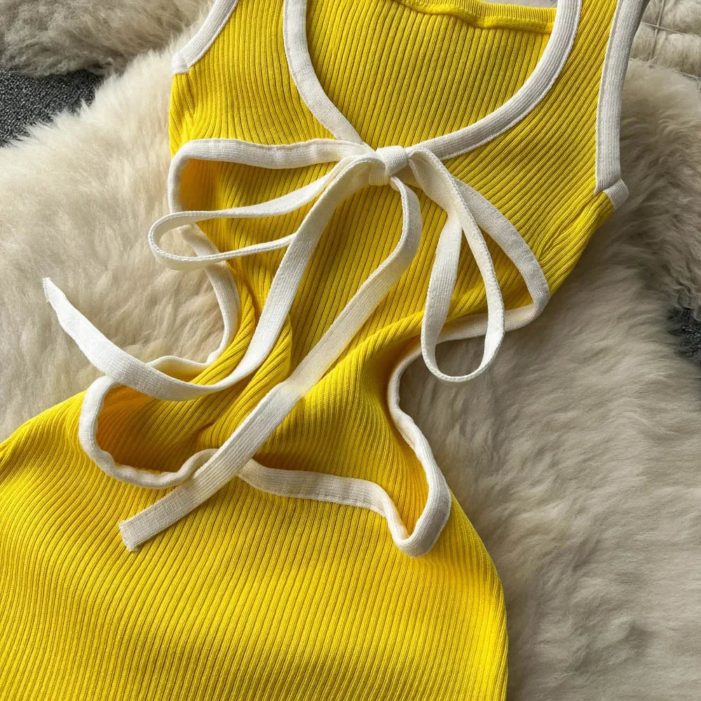 Halter Backless Knit Sundress Women Elastic Waist Bodycon