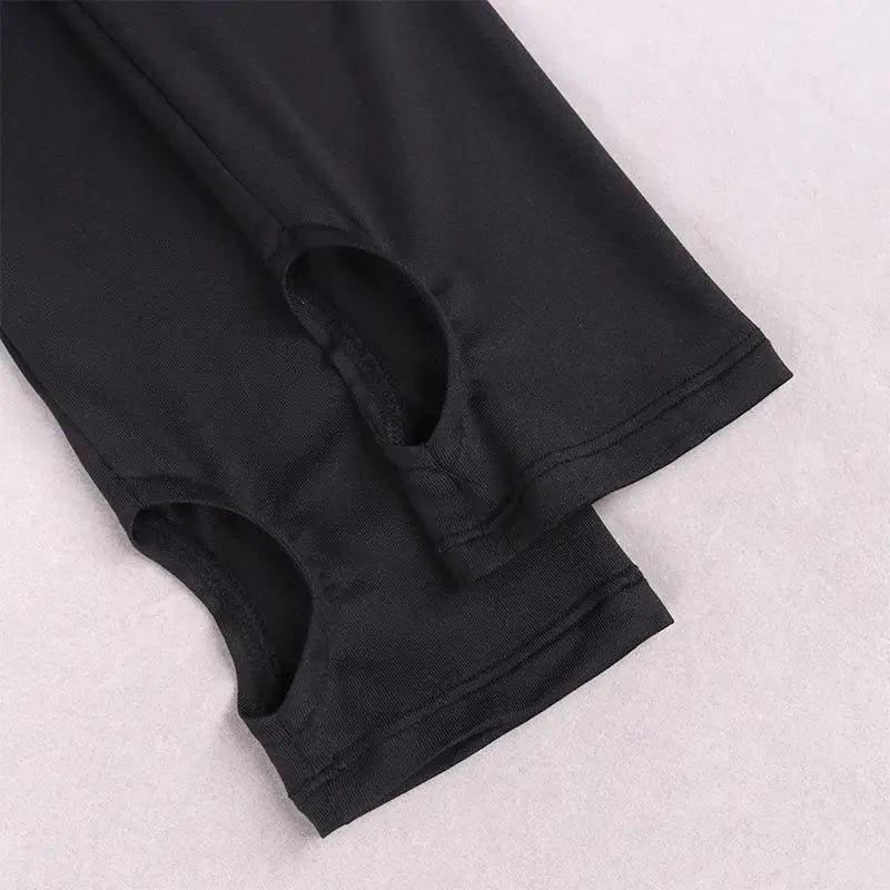 Black Long Sleeve Bodycon Dress Hollow Out Turtleneck Party