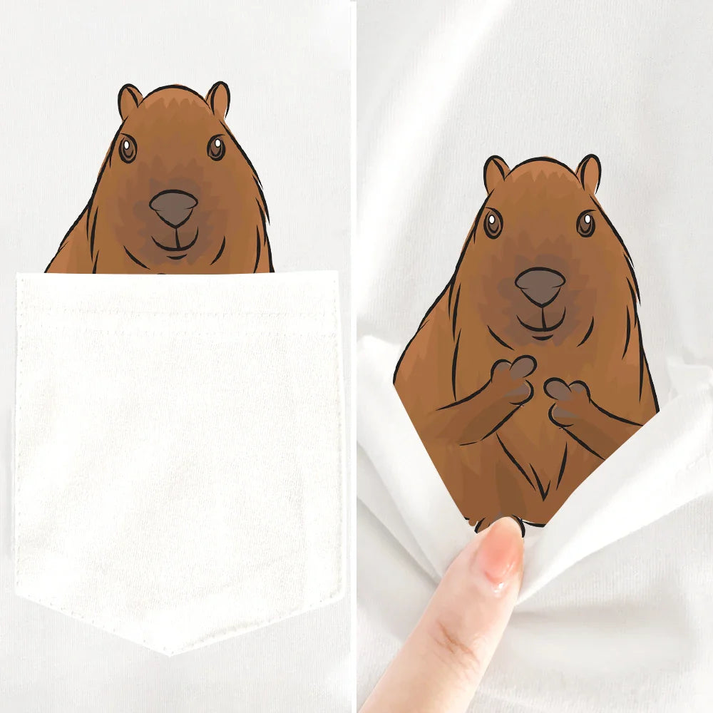 Funny Cotton Capybara T-Shirt with Double Middle Finger Print for Men and Women Short Sleeve Hip Hop Tops