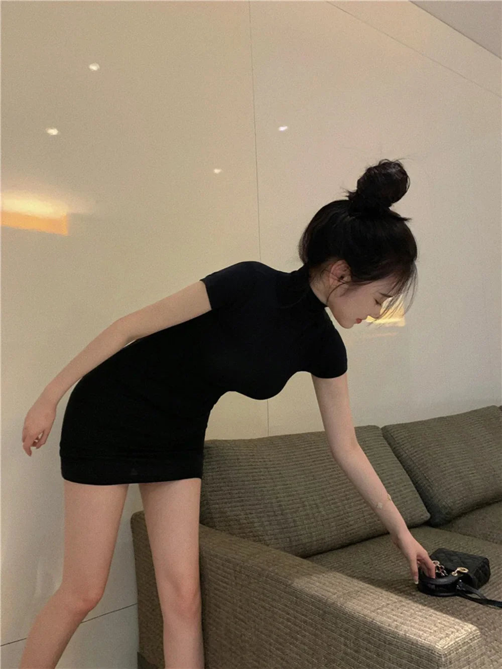 Bodycon Dress For Women High Neck Thigh Length Date Night