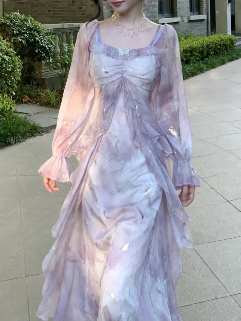 Off Shoulder Dress Ruffle A Line Long French Print