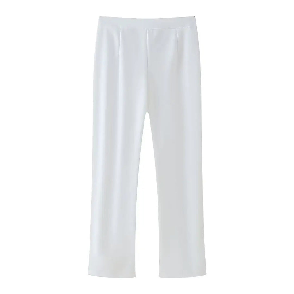 Women's Summer 2-Piece Set Solid Color Puff Sleeve Shirt and Zipper Mid-Rise Street Pants