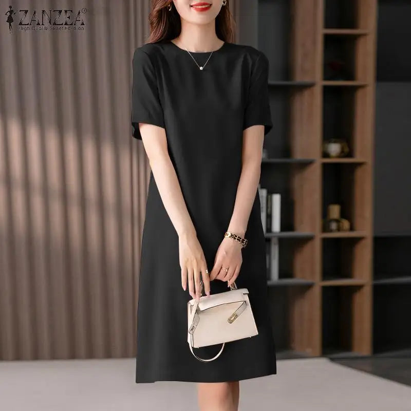 Summer Dress For Women Short Sleeve Knee Length With Pockets