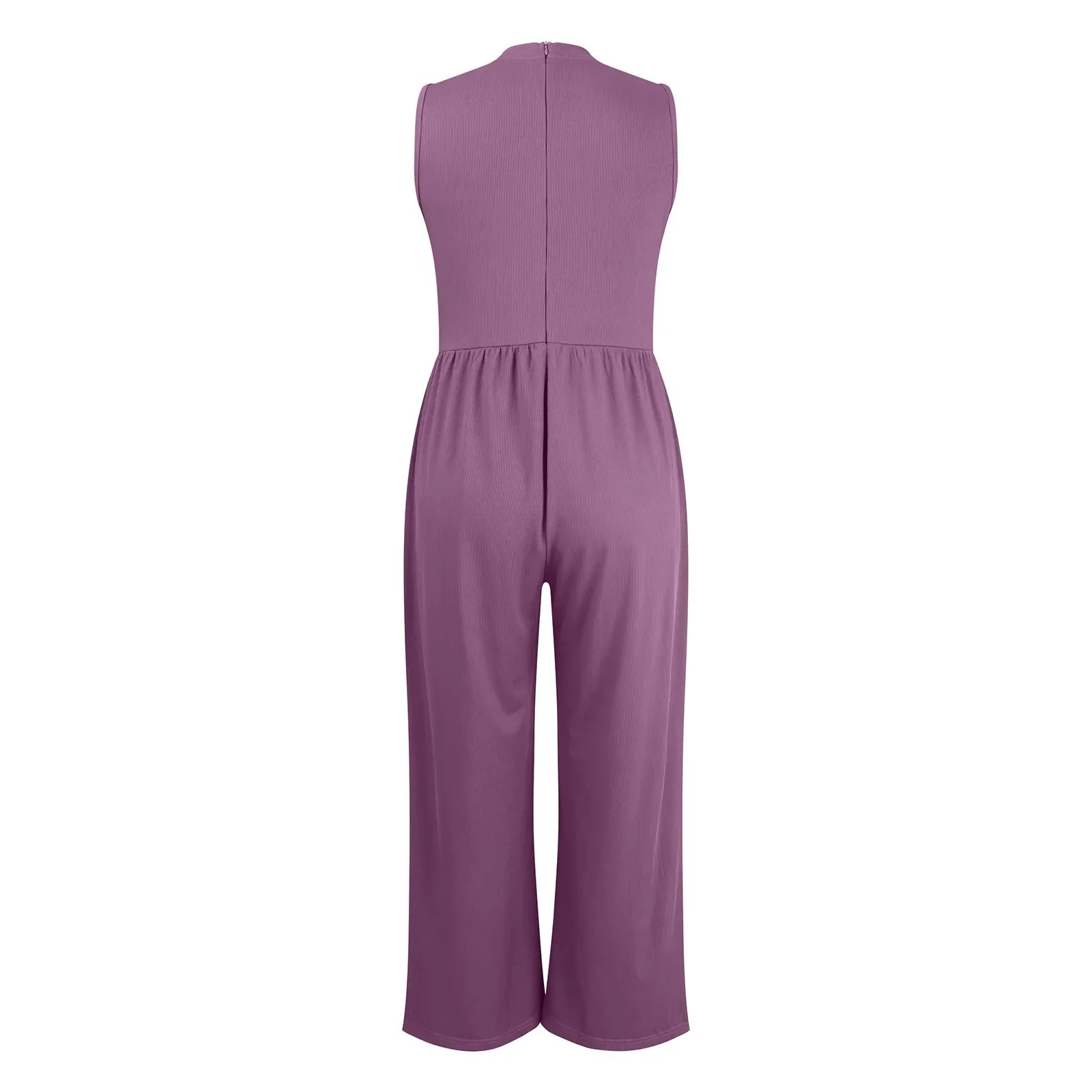 Women Sleeveless High Neck Ribbed Tank Top Jumpsuit Wide Leg Pants Romper with Tummy Control and High Waist Casual Summer Outfit