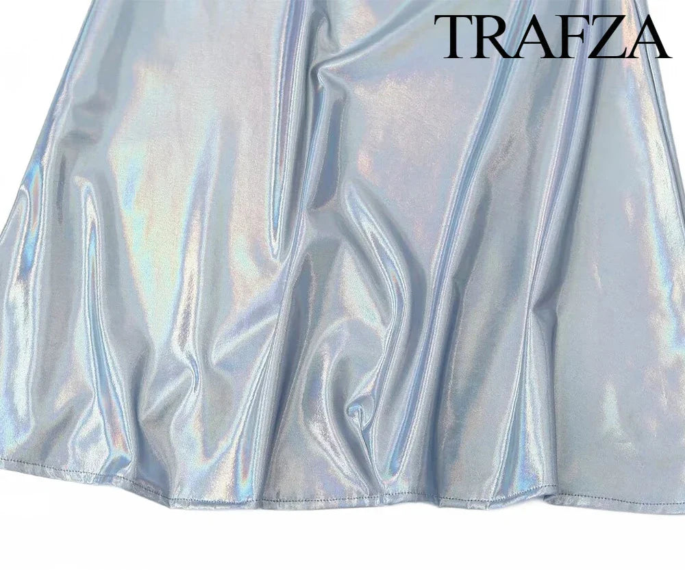 Metallic Glitter Backless Spaghetti Strap Dress For Party