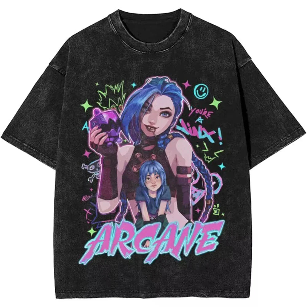 Anime Arcane Jinx Oversized Cotton T Shirt for Men and Women Summer Streetwear Tee Fans Gift
