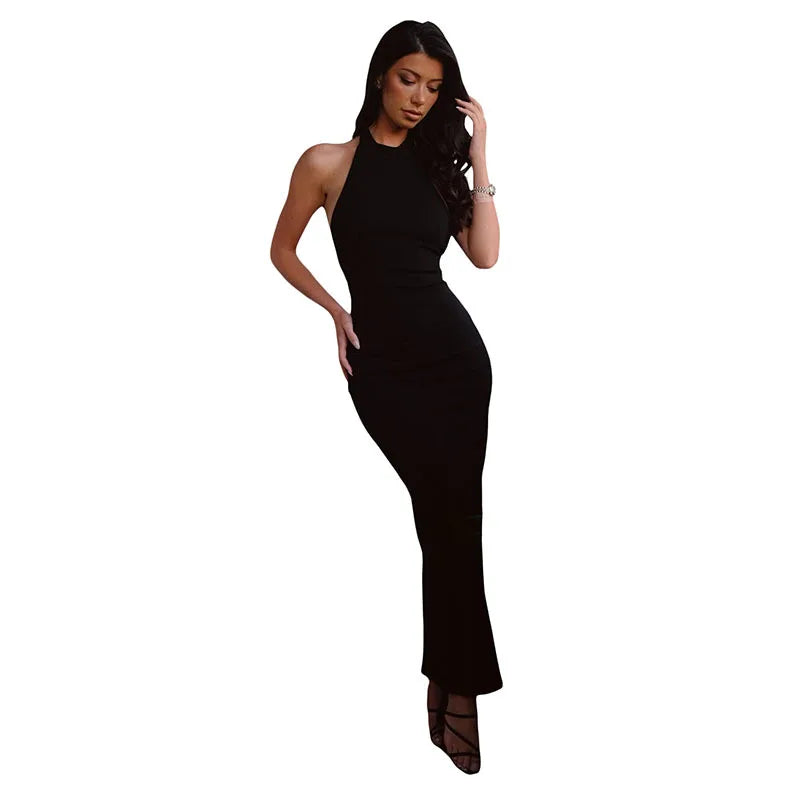 Sexy Open Back Tie Waist Maxi Dress With Split Wrapped Hip