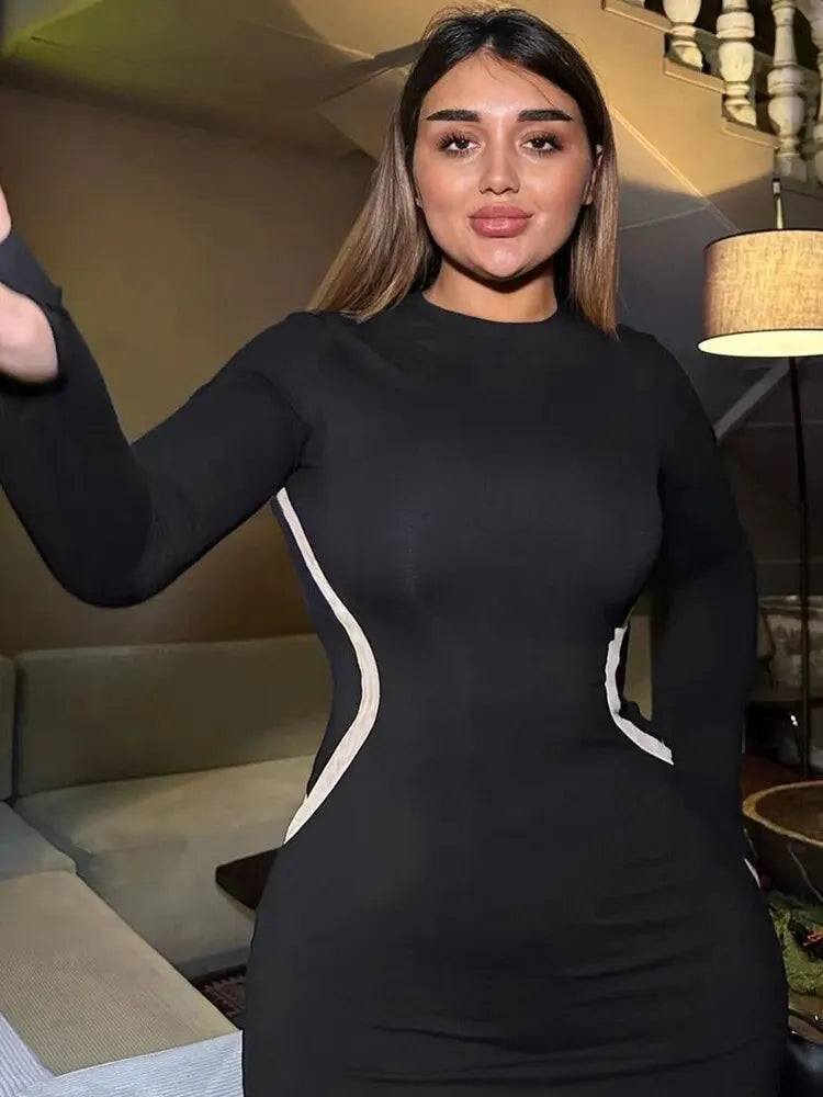 Black Long Sleeve Bodycon Dress Ankle Length Party Wear