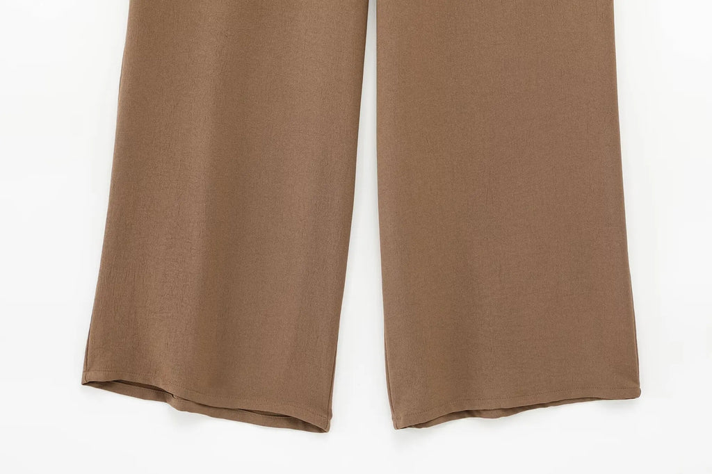 Safari Style Long Sleeve Drape Shirt and High Waist Pants Suit for Women