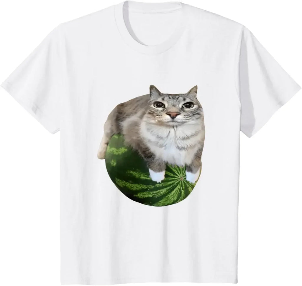 Watermelon Cat Meme T-Shirt Funny Unisex Summer Top with Stylish Watermelon Print