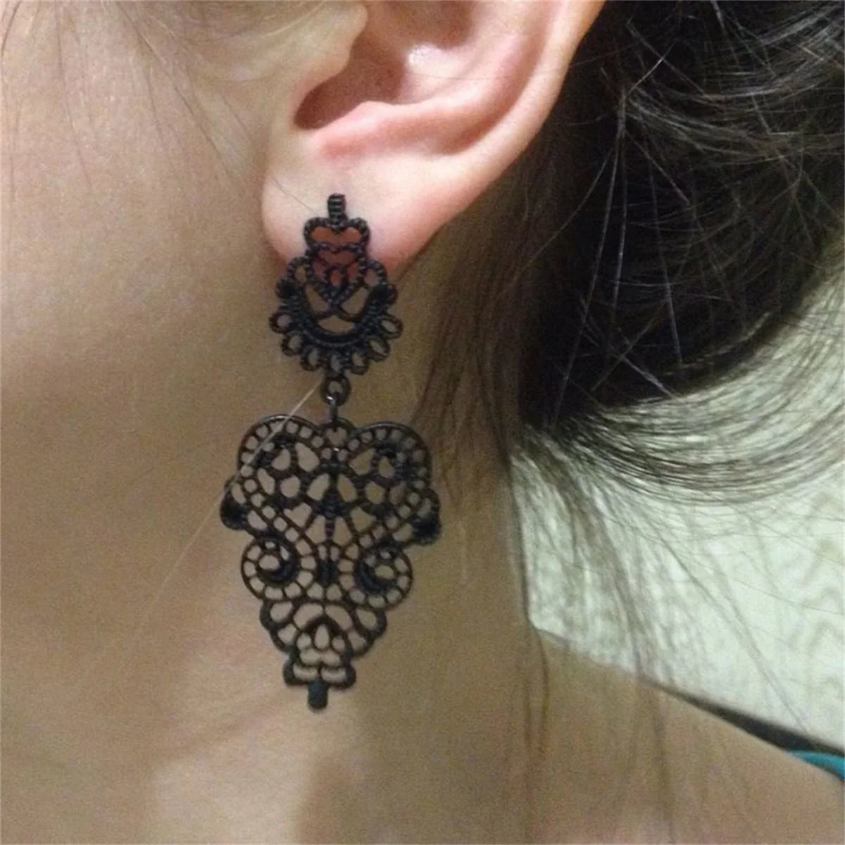 Vintage Punk Black Flower Drop Earrings for Women Gothic Butterfly Heart Wings Jewelry