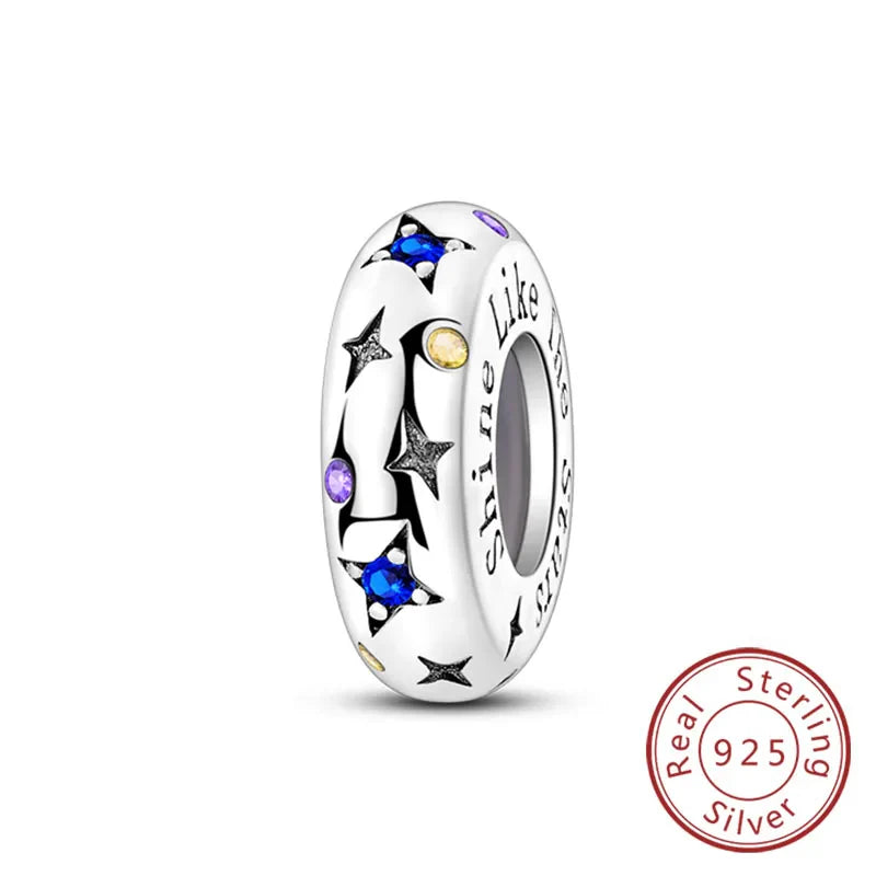 Fit Original 925 Sterling Silver Clip Charms with Zircon and Silicone Spacer Beads for Women DIY Bracelet Gift