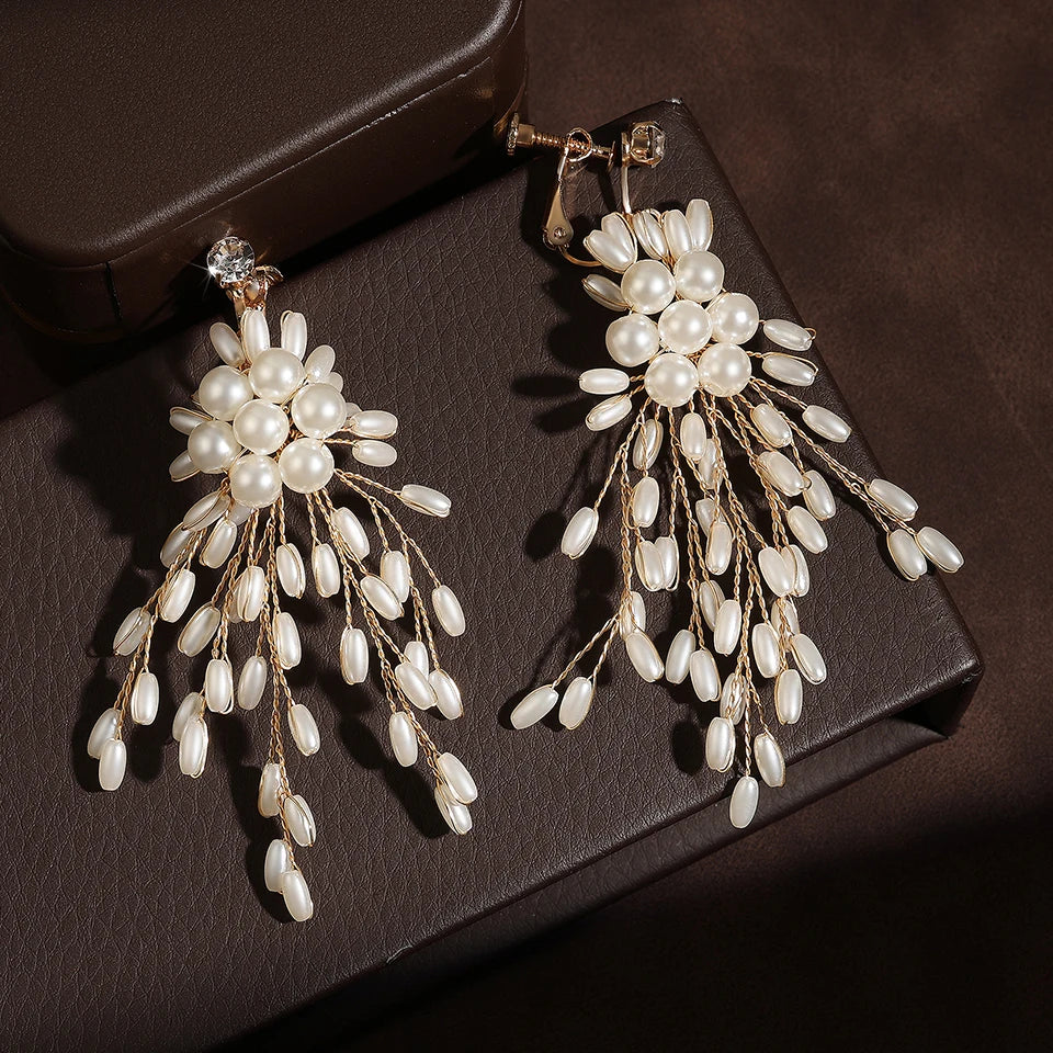 Elegant Imitation Pearl Flower Earrings for Bridal Wedding and Party Jewelry