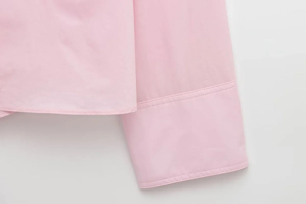 Women Poplin Shirt with Volume Shoulder Long Sleeve Pleated Cuffs Casual Cotton Blouse for Spring Party and Everyday Wear