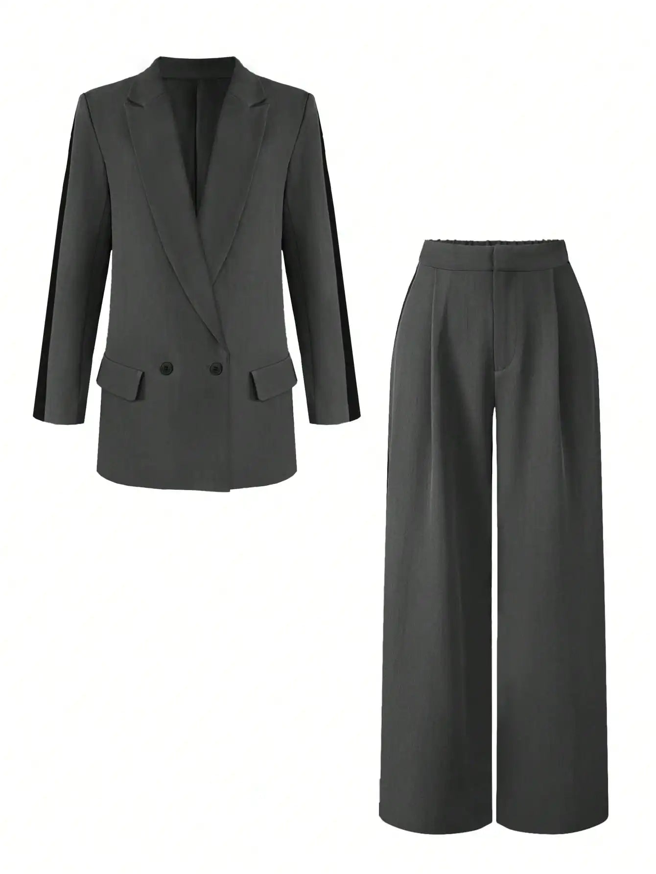 Women's Business Blazer and Elastic Waist Pants Set for Office