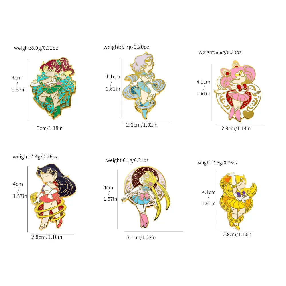 6 Pcs Anime Brooch Set Cute Cartoon Enamel Pins Tsukino Usagi Jewelry Gift for Friends